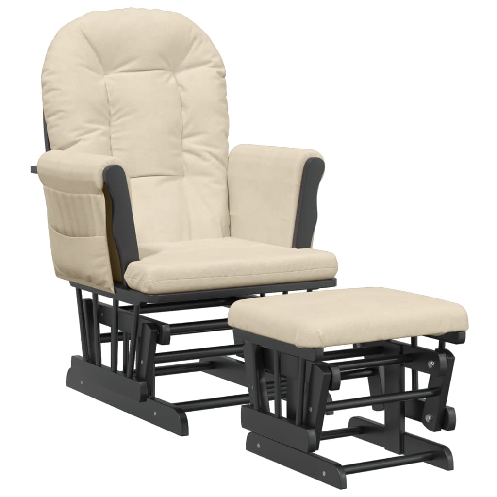 Fauteuil à bascule avec repose-pieds coulissant en tissu blanc crème