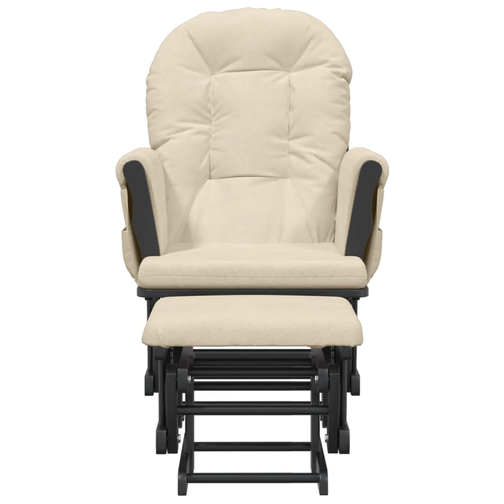 Fauteuil à bascule avec repose-pieds coulissant en tissu blanc crème