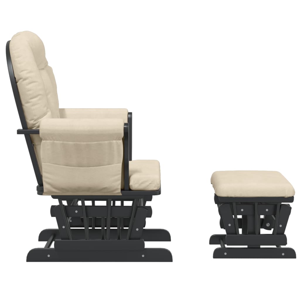 Fauteuil à bascule avec repose-pieds coulissant en tissu blanc crème