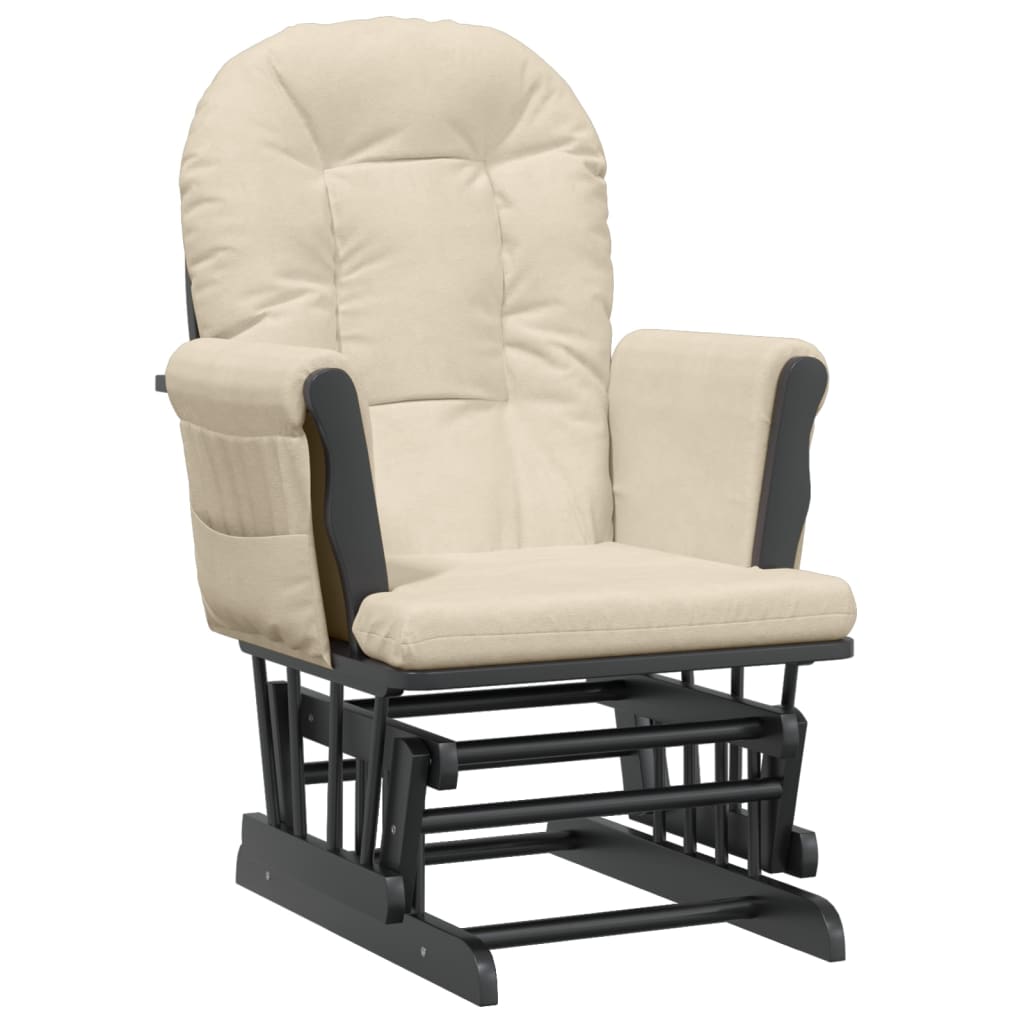 Fauteuil à bascule avec repose-pieds coulissant en tissu blanc crème