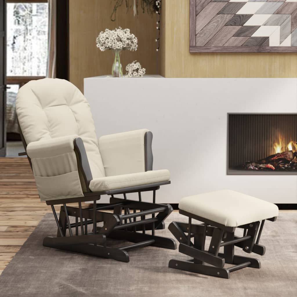 Fauteuil à bascule avec repose-pieds coulissant en tissu blanc crème
