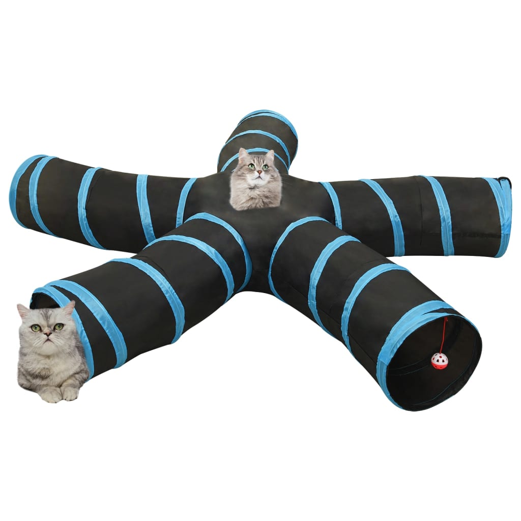 Katzentunnel 5-Wege Schwarz und Blau 25 cm Polyester