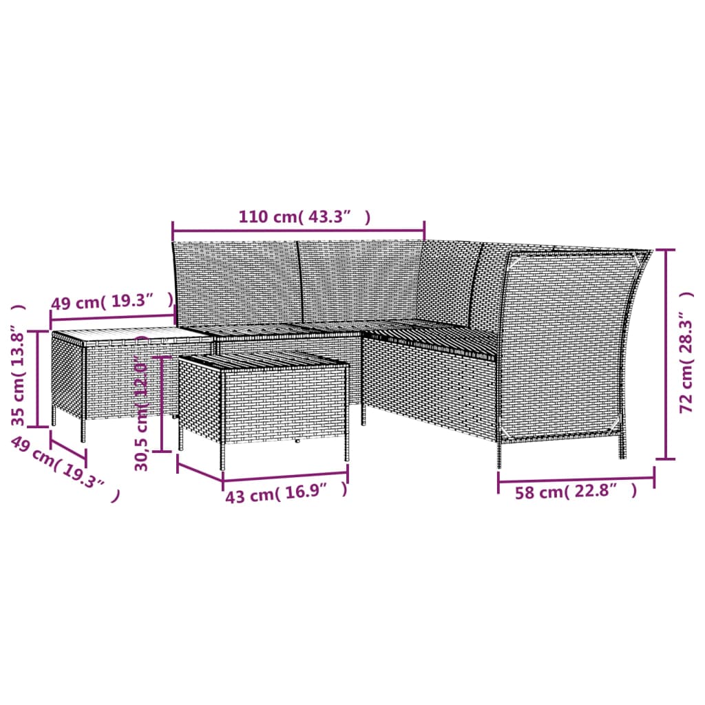 4-tlg. Garten-Lounge-Set mit Kissen Schwarz Poly Rattan