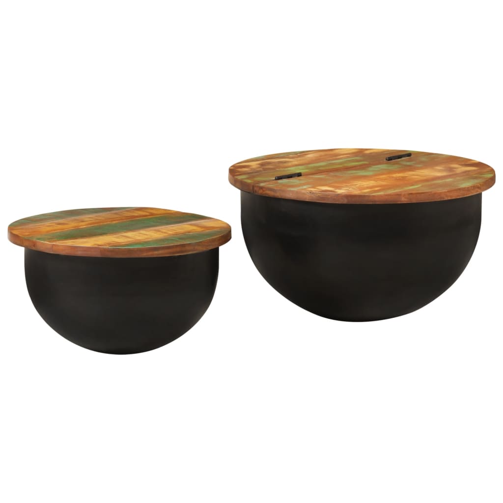 Ensemble de 2 tables basses en bois massif recyclé noir