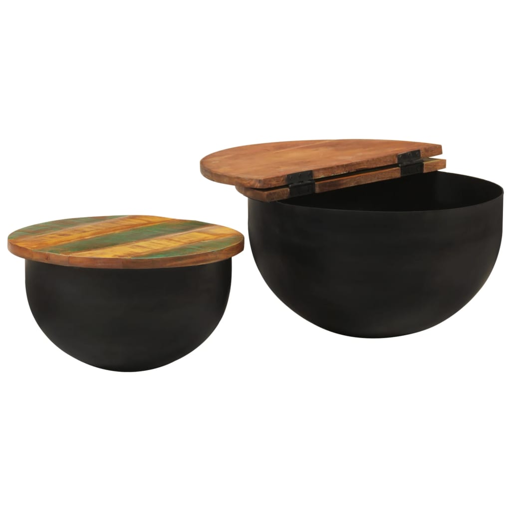 Ensemble de 2 tables basses en bois massif recyclé noir