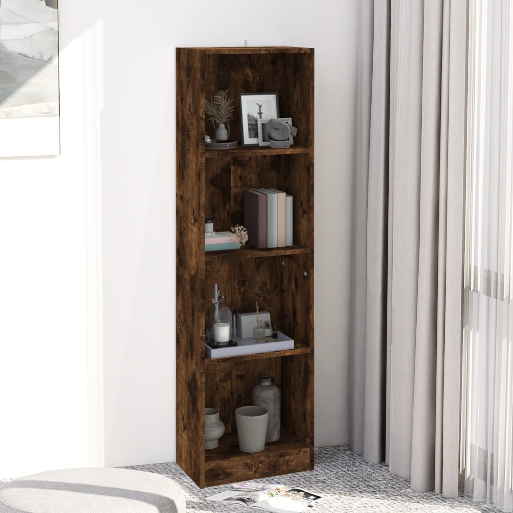 Bookshelf 4 compartments smoked oak 40x24x143 cm wood material
