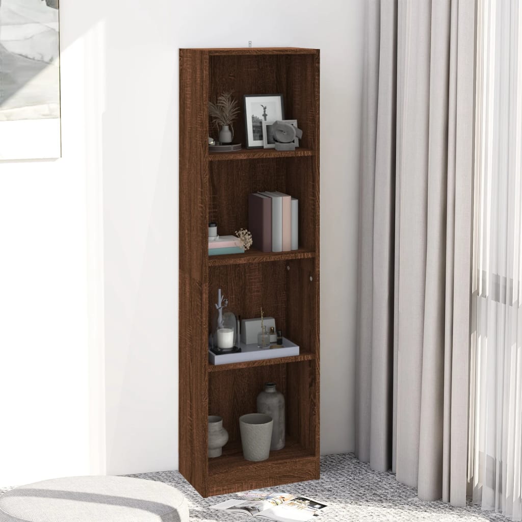 Bibliothèque 4 compartiments aspect chêne brun 40x24x143 cm
