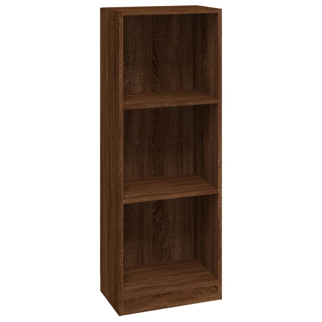 Bibliothèque 3 compartiments aspect chêne brun 40x24x109 cm