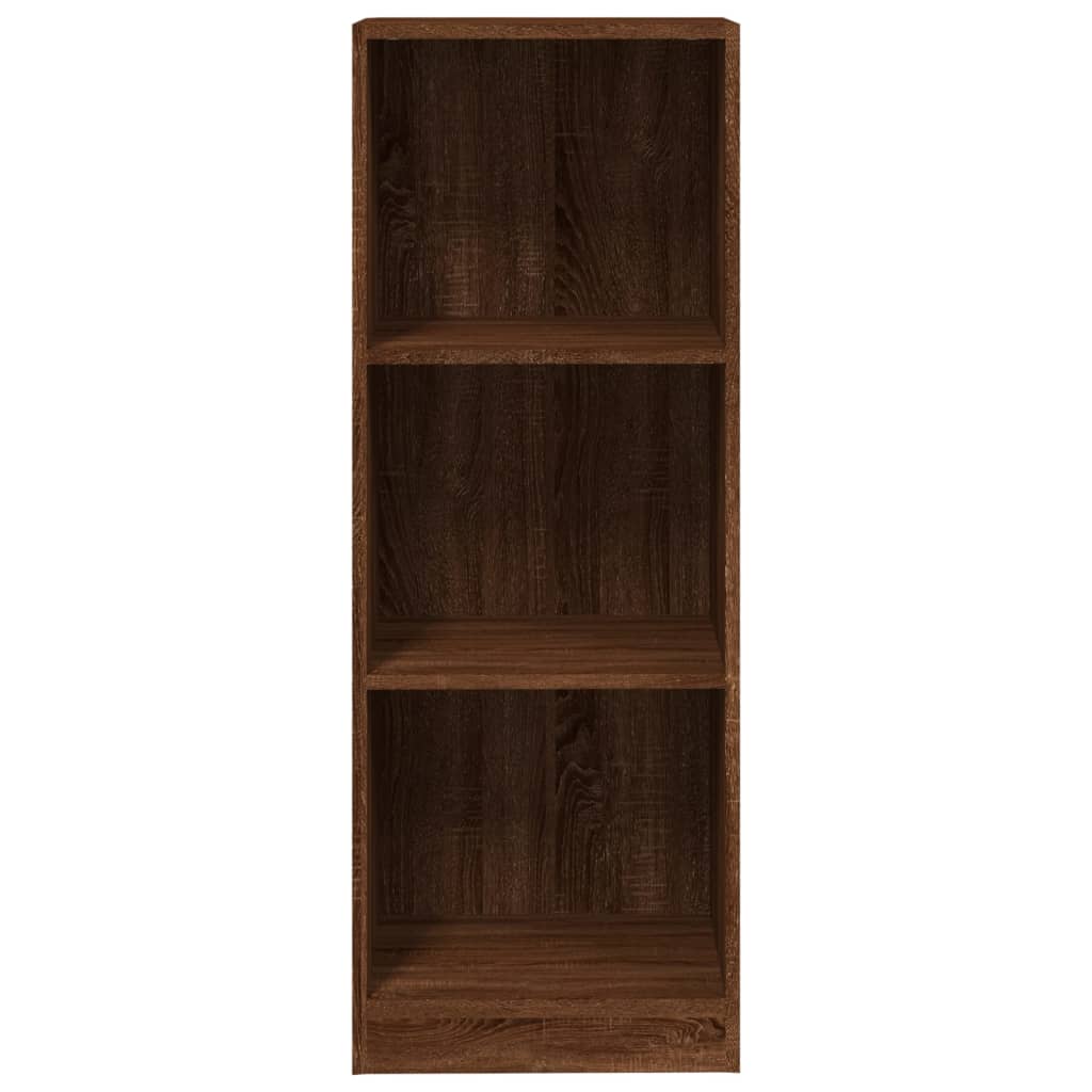 Bibliothèque 3 compartiments aspect chêne brun 40x24x109 cm