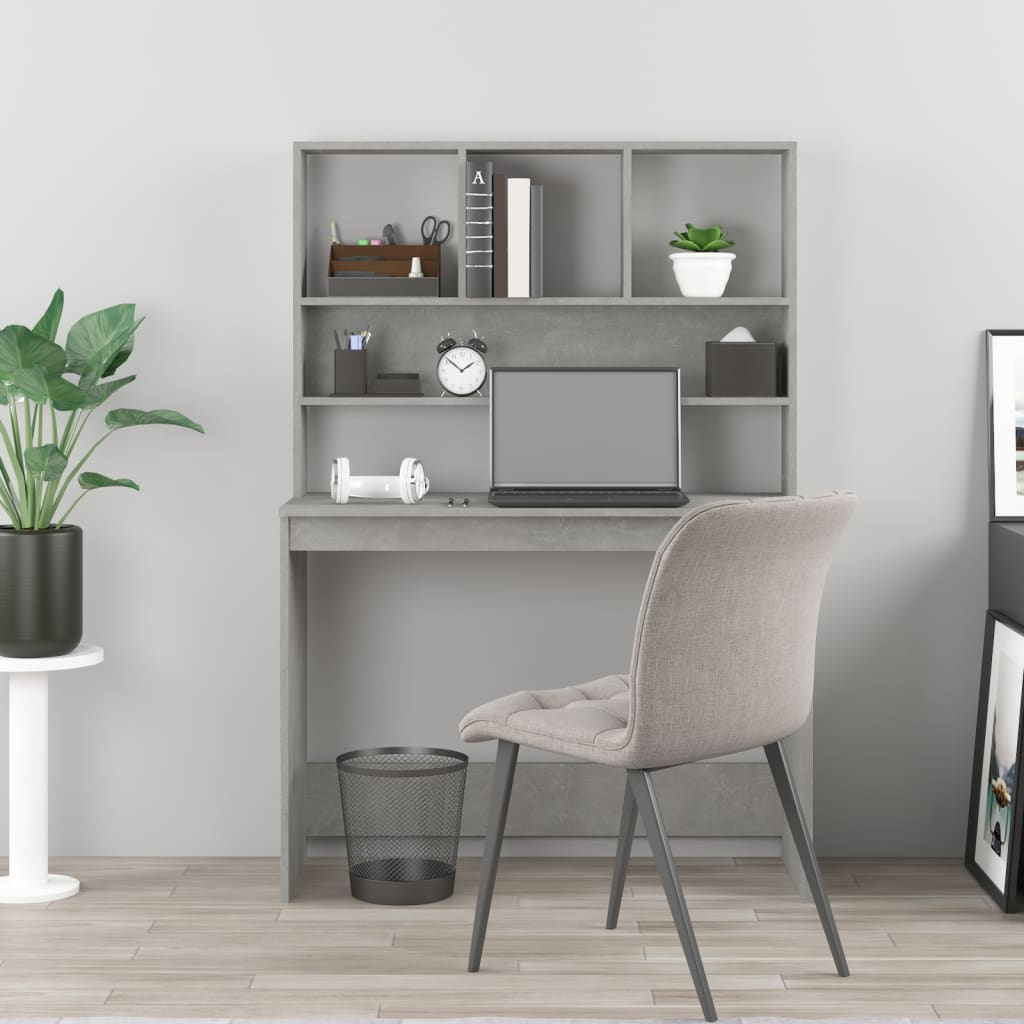 Desk with shelf concrete grey 102x45x148 cm wood material