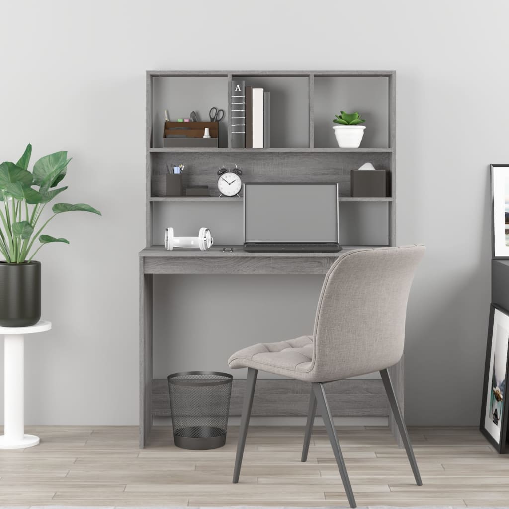 Bureau avec étagère gris Sonoma 102x45x148 cm en bois