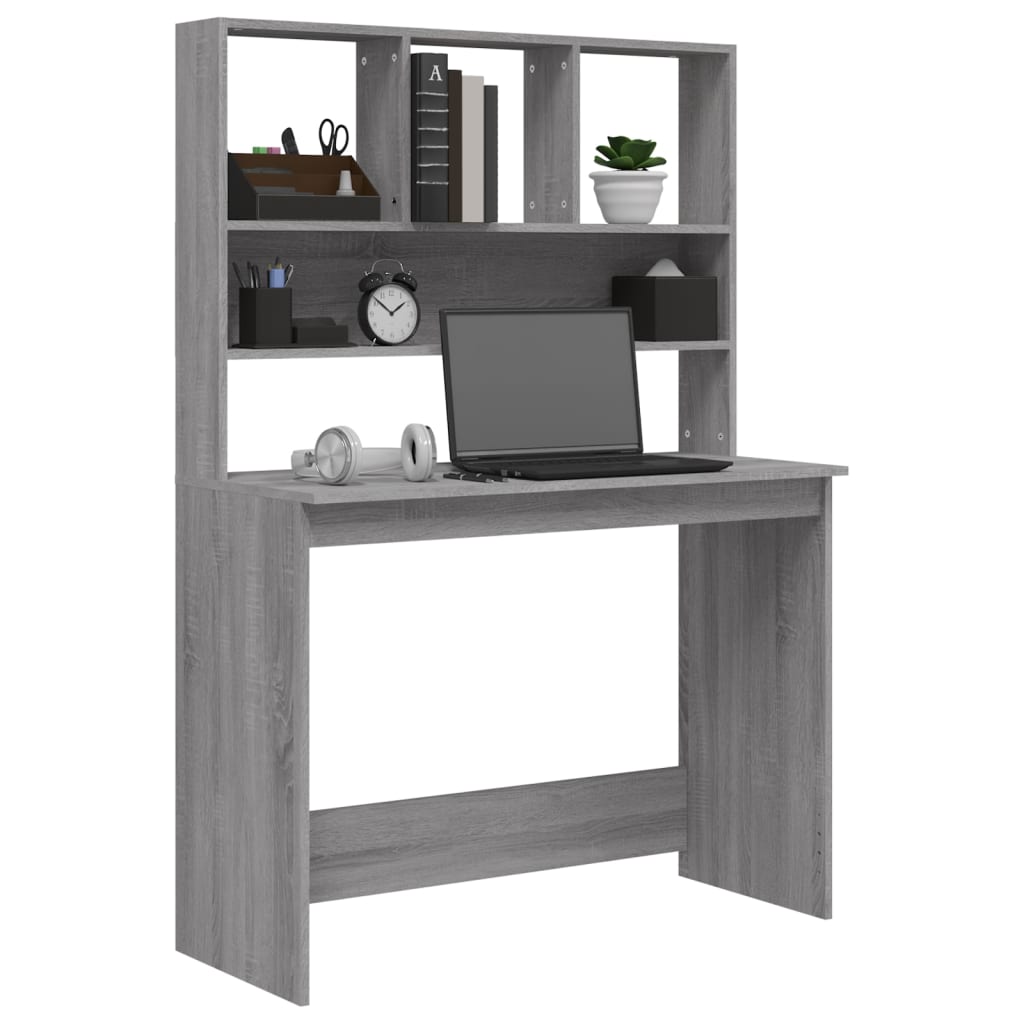 Bureau avec étagère gris Sonoma 102x45x148 cm en bois