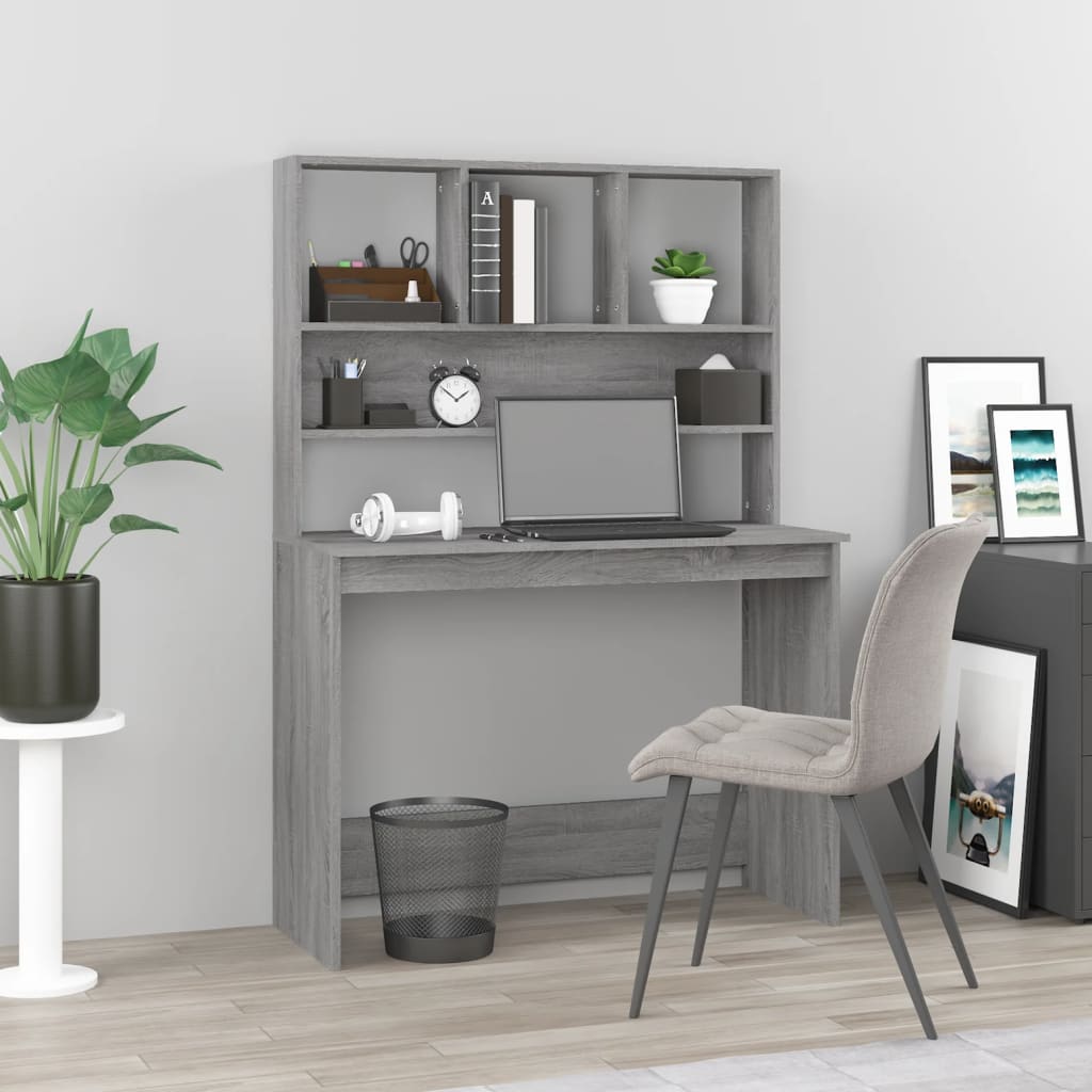 Bureau avec étagère gris Sonoma 102x45x148 cm en bois