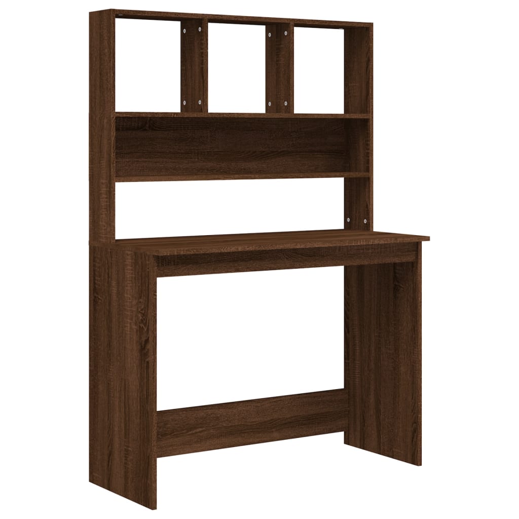 Desk with Shelf Brown Oak 102x45x148 cm Wood Material