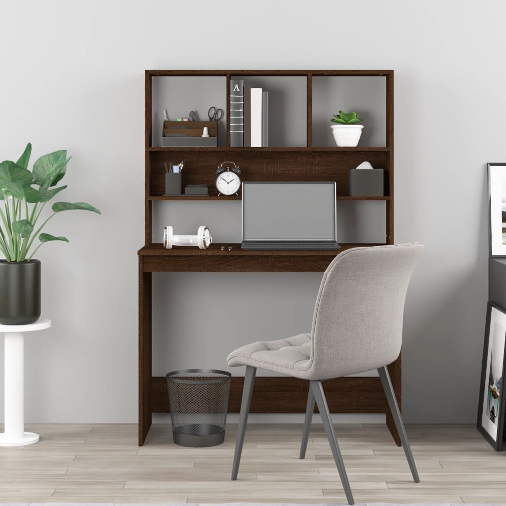 Desk with Shelf Brown Oak 102x45x148 cm Wood Material