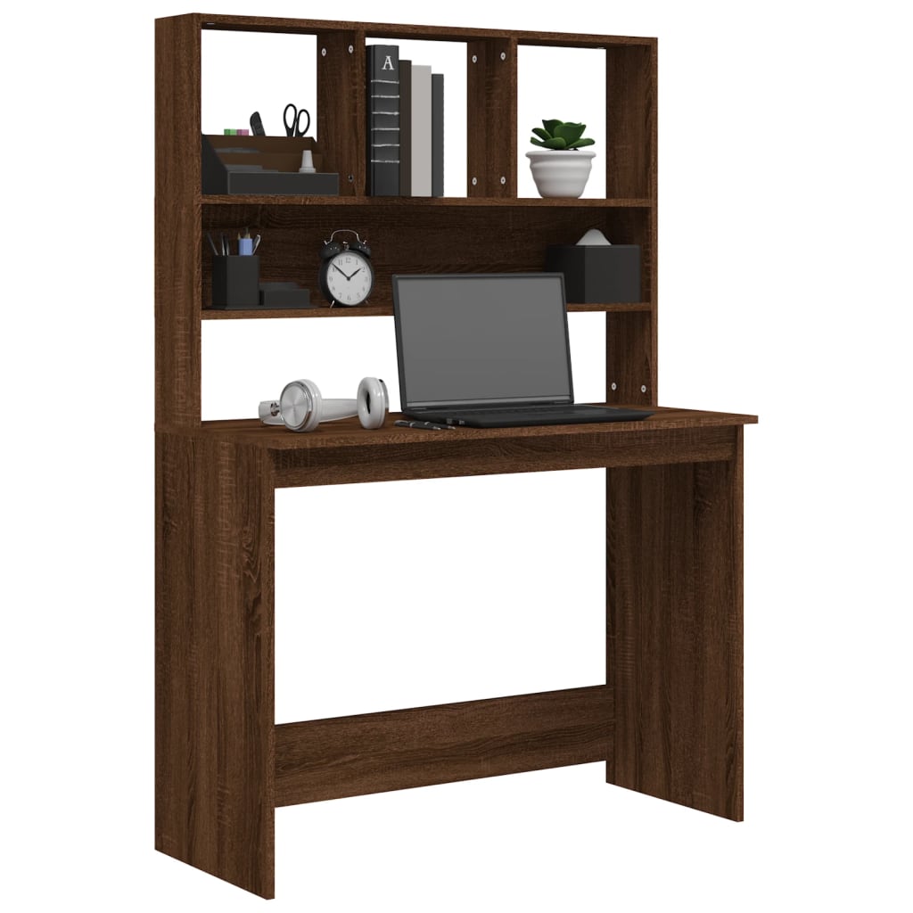 Desk with Shelf Brown Oak 102x45x148 cm Wood Material
