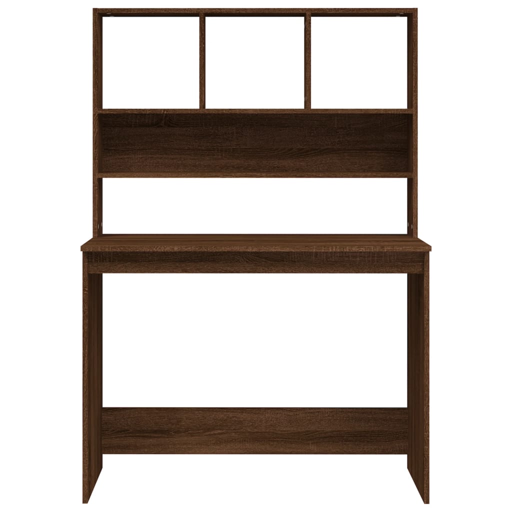 Desk with Shelf Brown Oak 102x45x148 cm Wood Material