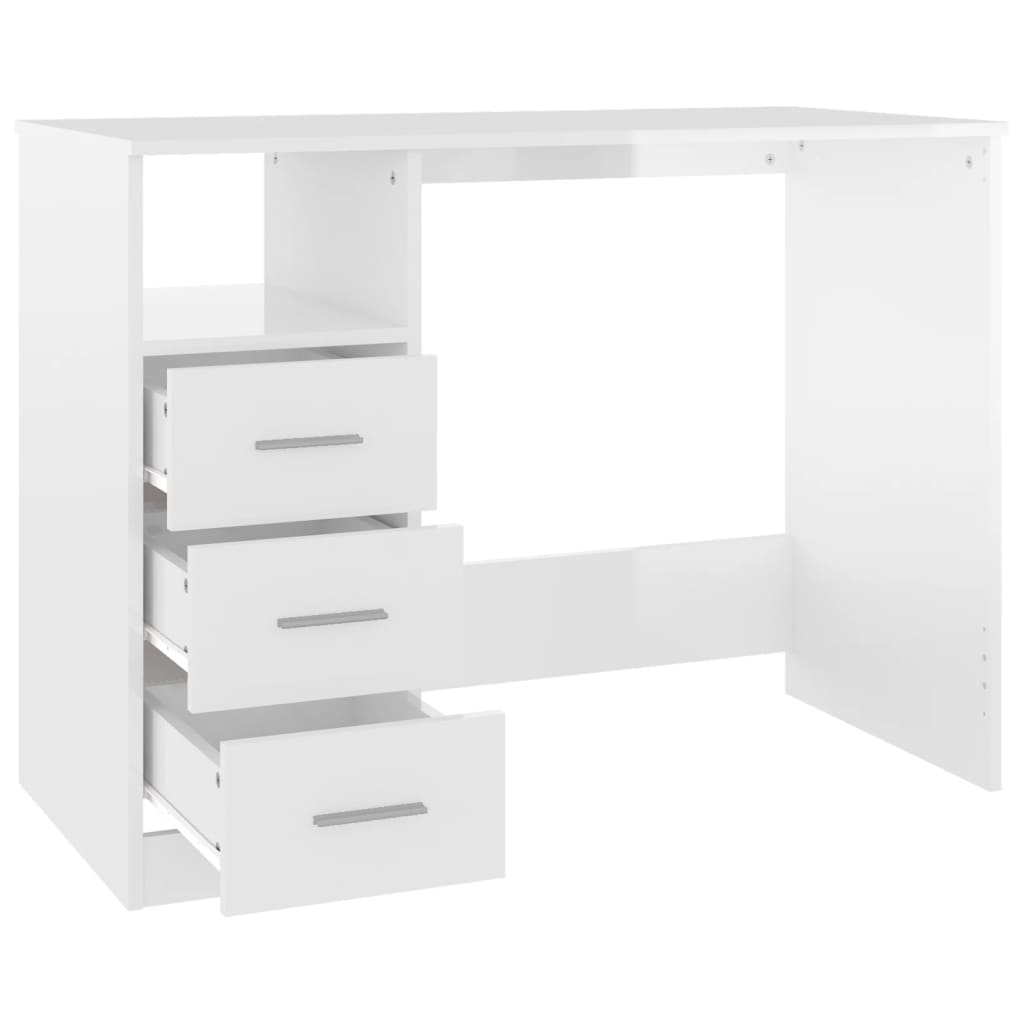 Desk with drawers high-gloss white 102x50x76 cm