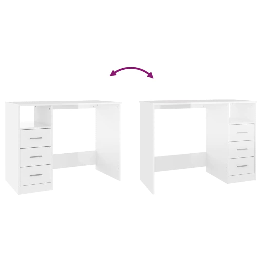 Desk with drawers high-gloss white 102x50x76 cm