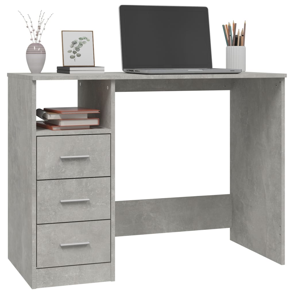 Desk with drawers concrete grey 102x50x76cm wood material