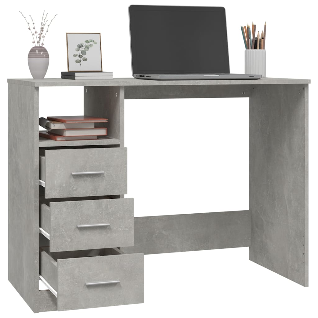 Desk with drawers concrete grey 102x50x76cm wood material