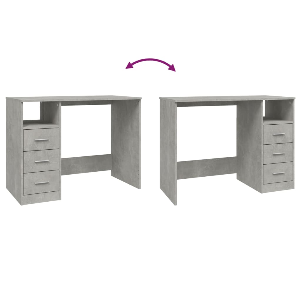Desk with drawers concrete grey 102x50x76cm wood material