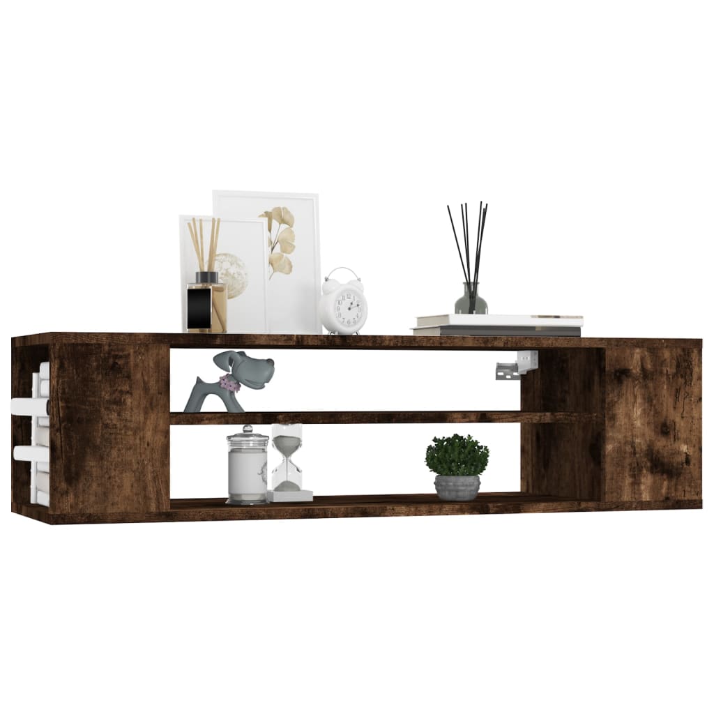 Meuble TV mural chêne fumé 100x30x26,5 cm matériau bois