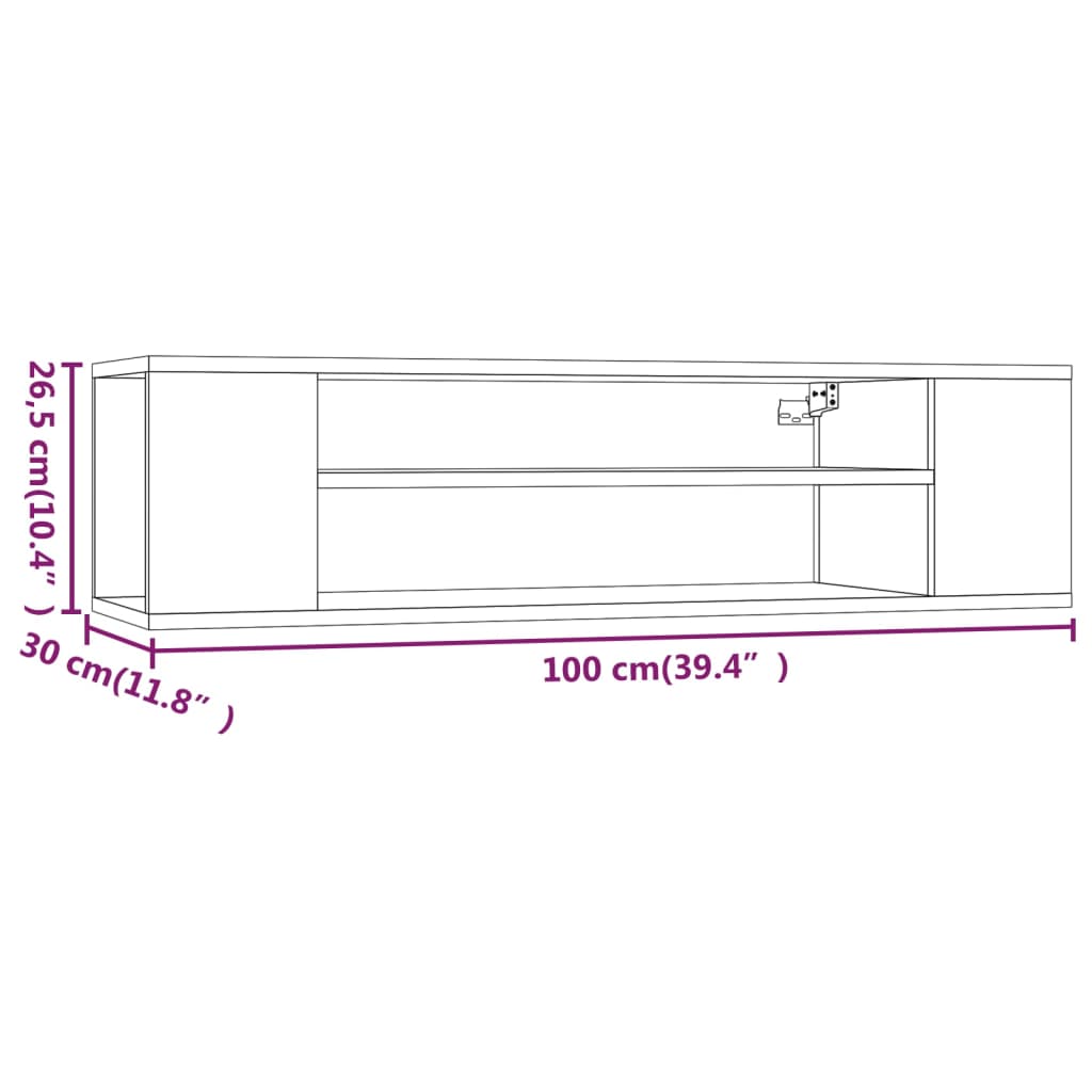 Meuble TV mural chêne fumé 100x30x26,5 cm matériau bois