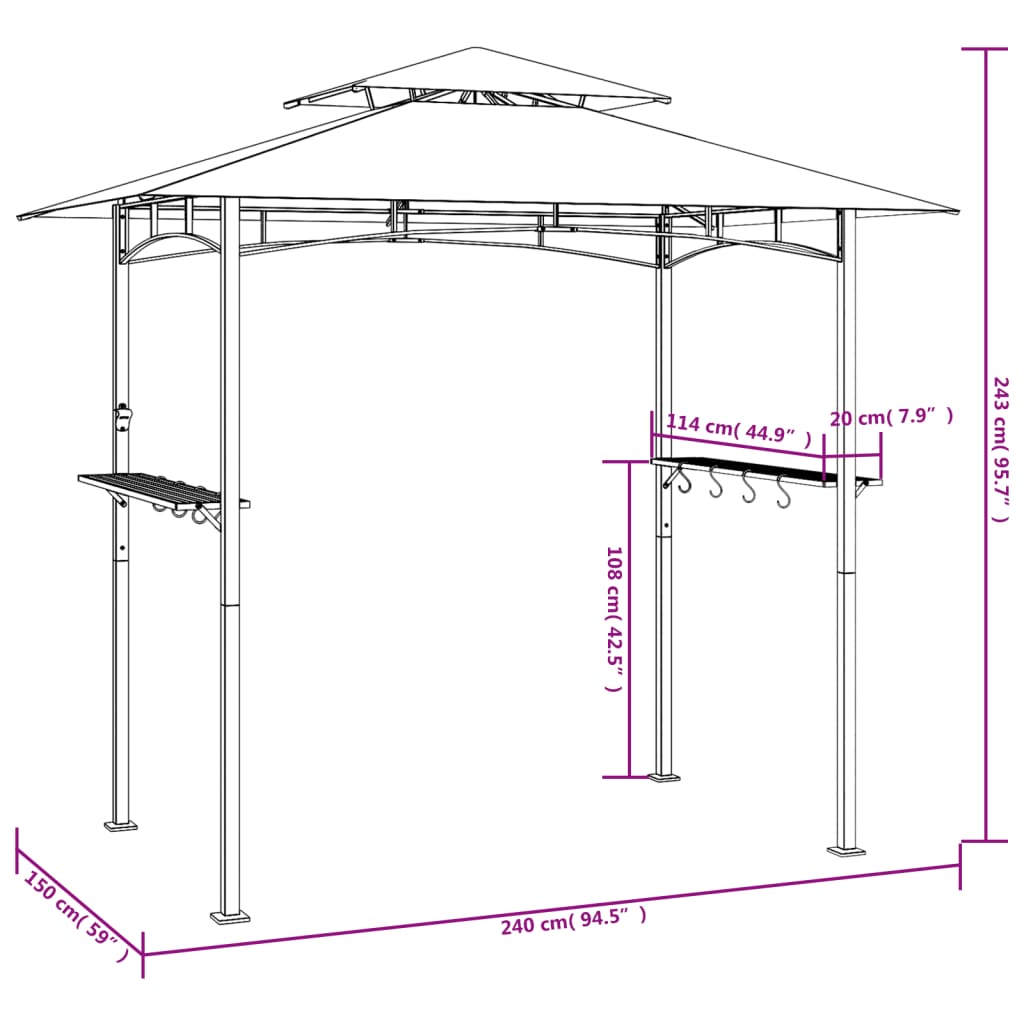 Grillpavillon Mit Seitenregalen Anthrazit 240X150X243 Cm Stahl