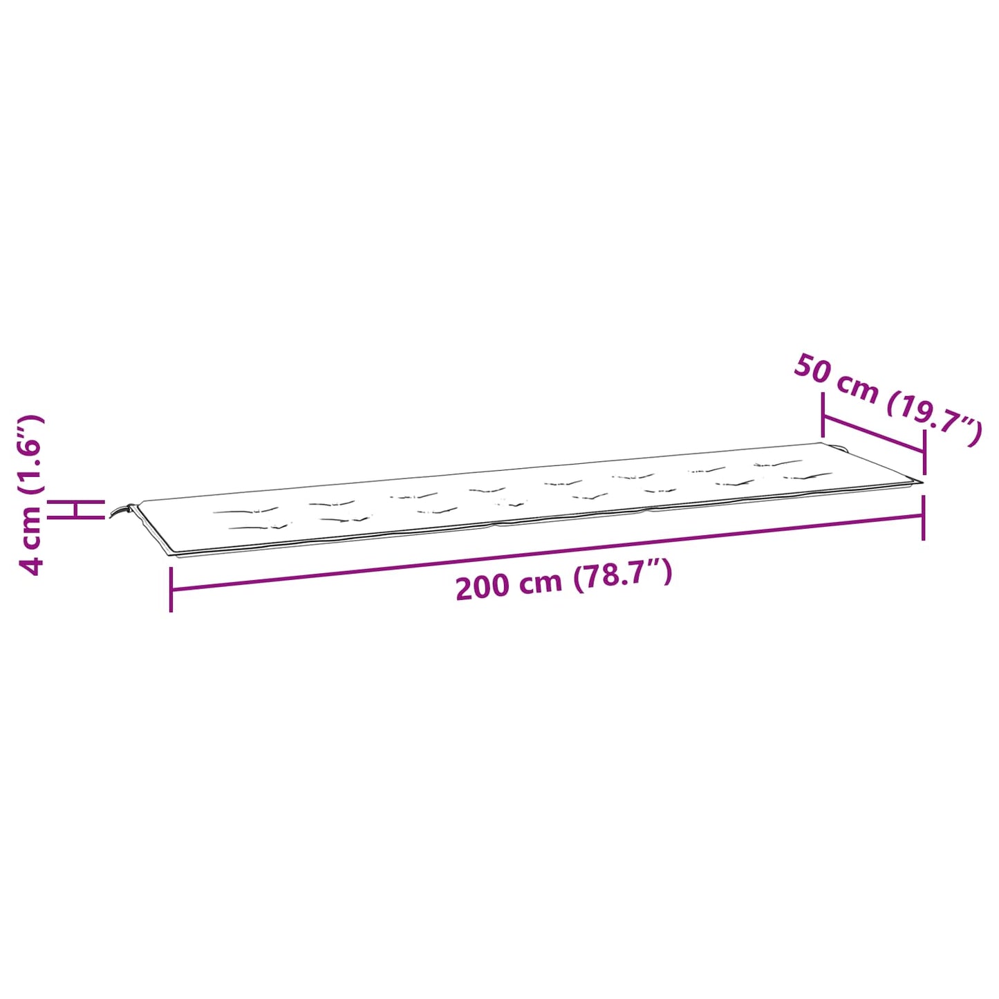 Bankpolster Oxford-Stoff Blattmuster 200 x 50 x 3 cm