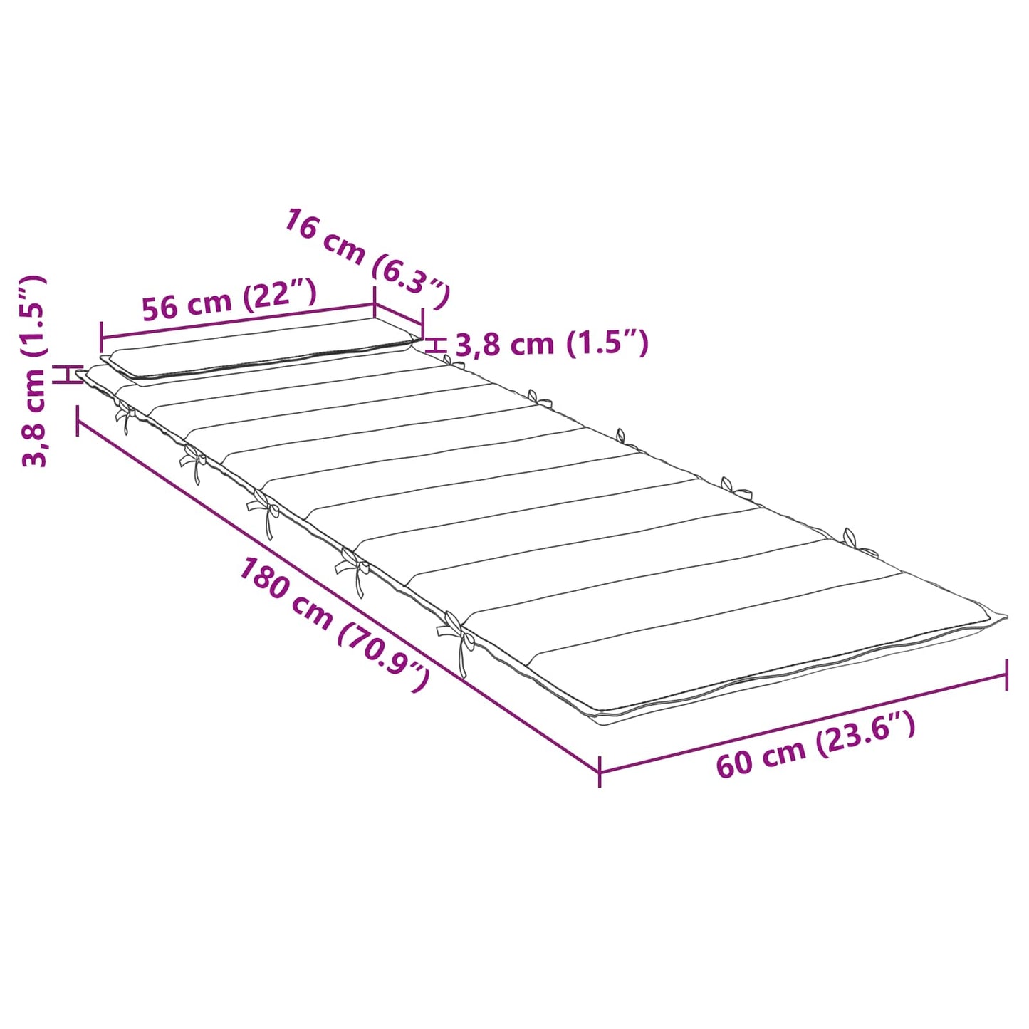 Sonnen-Lounger Kissen Oxford-Stoff Grau 180 x 60 x 4 cm