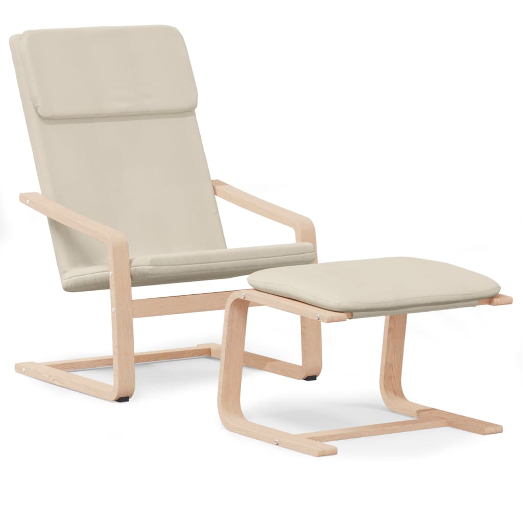 Fauteuil relax avec tabouret en tissu crème