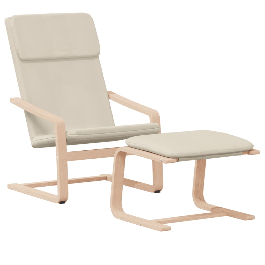 Fauteuil relax avec tabouret en tissu crème