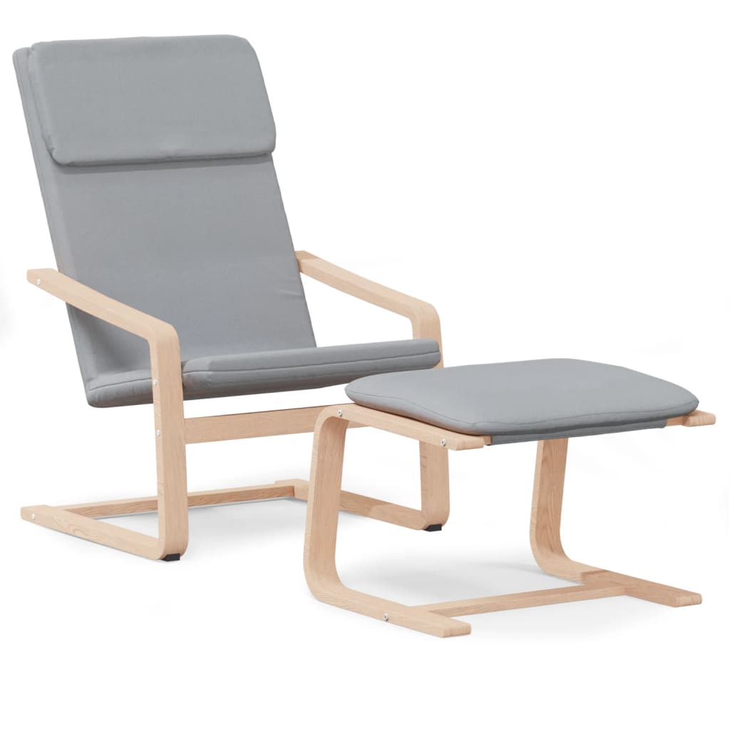 Fauteuil relax avec tabouret en tissu gris clair
