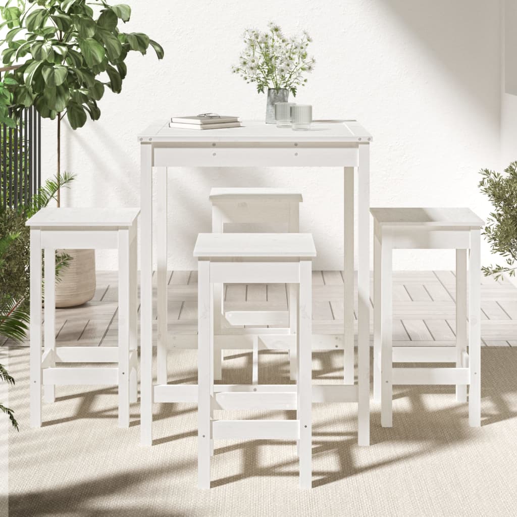 Ensemble de bar de jardin 5 pièces en pin massif blanc