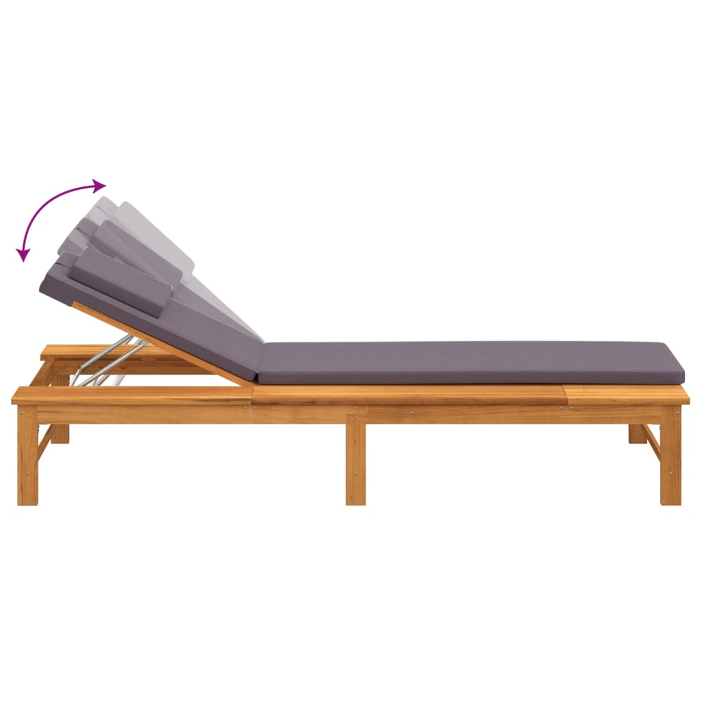 Bain de soleil avec coussin gris foncé et coussin en bois d'acacia massif