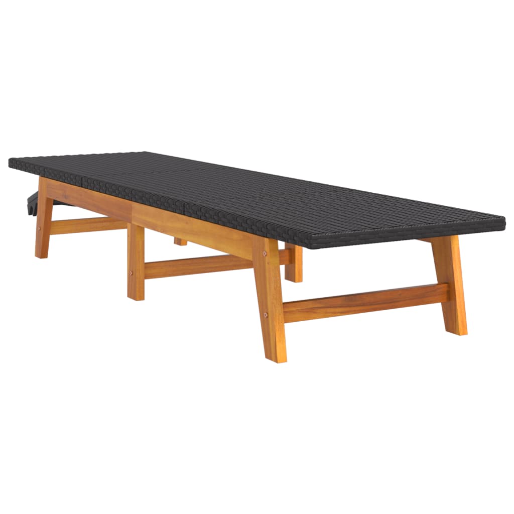 Chaise longue avec table en résine tressée et bois d'acacia massif
