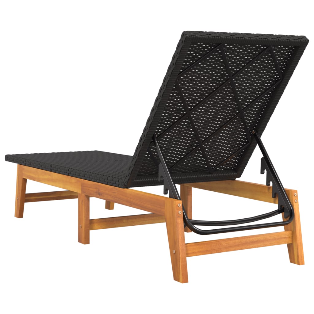 Chaise longue avec table en résine tressée et bois d'acacia massif