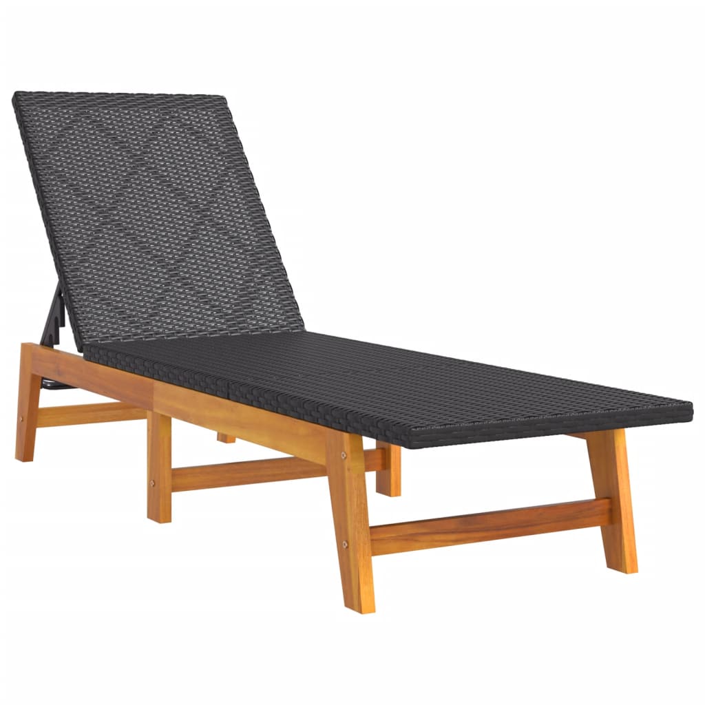 Chaises longues 2 pièces. Noir Marron Résine tressée Bois d'acacia massif