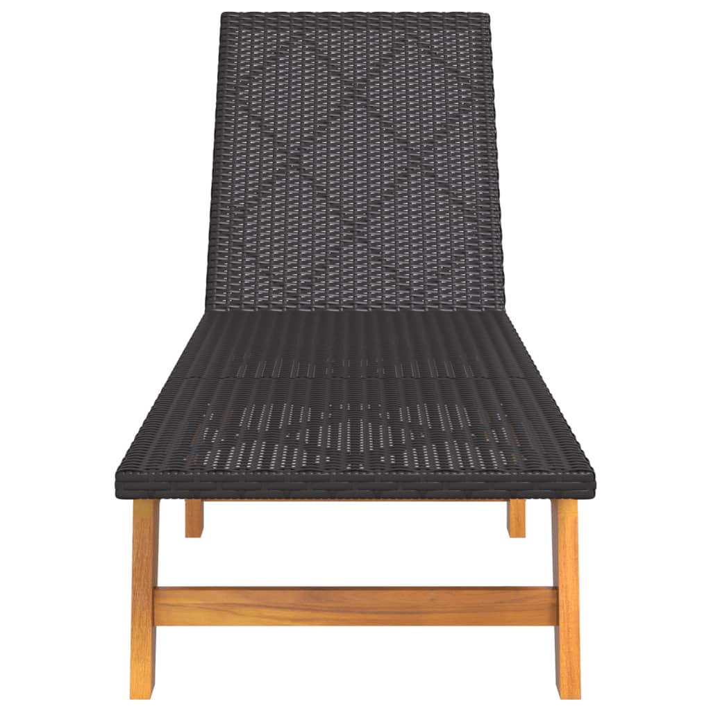 Chaises longues 2 pièces. Noir Marron Résine tressée Bois d'acacia massif