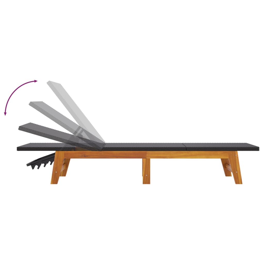 Chaises longues 2 pièces. Noir Marron Résine tressée Bois d'acacia massif