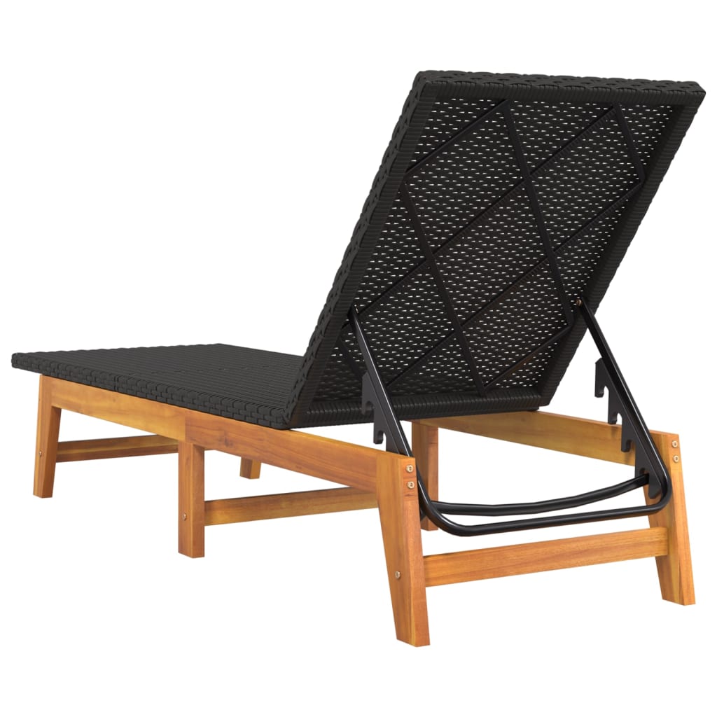 Chaises longues 2 pièces. Noir Marron Résine tressée Bois d'acacia massif