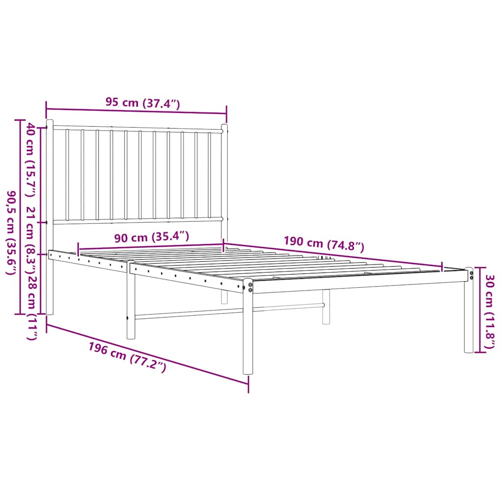 Bettgestell mit Kopfteil Metall Schwarz 90x190 cm