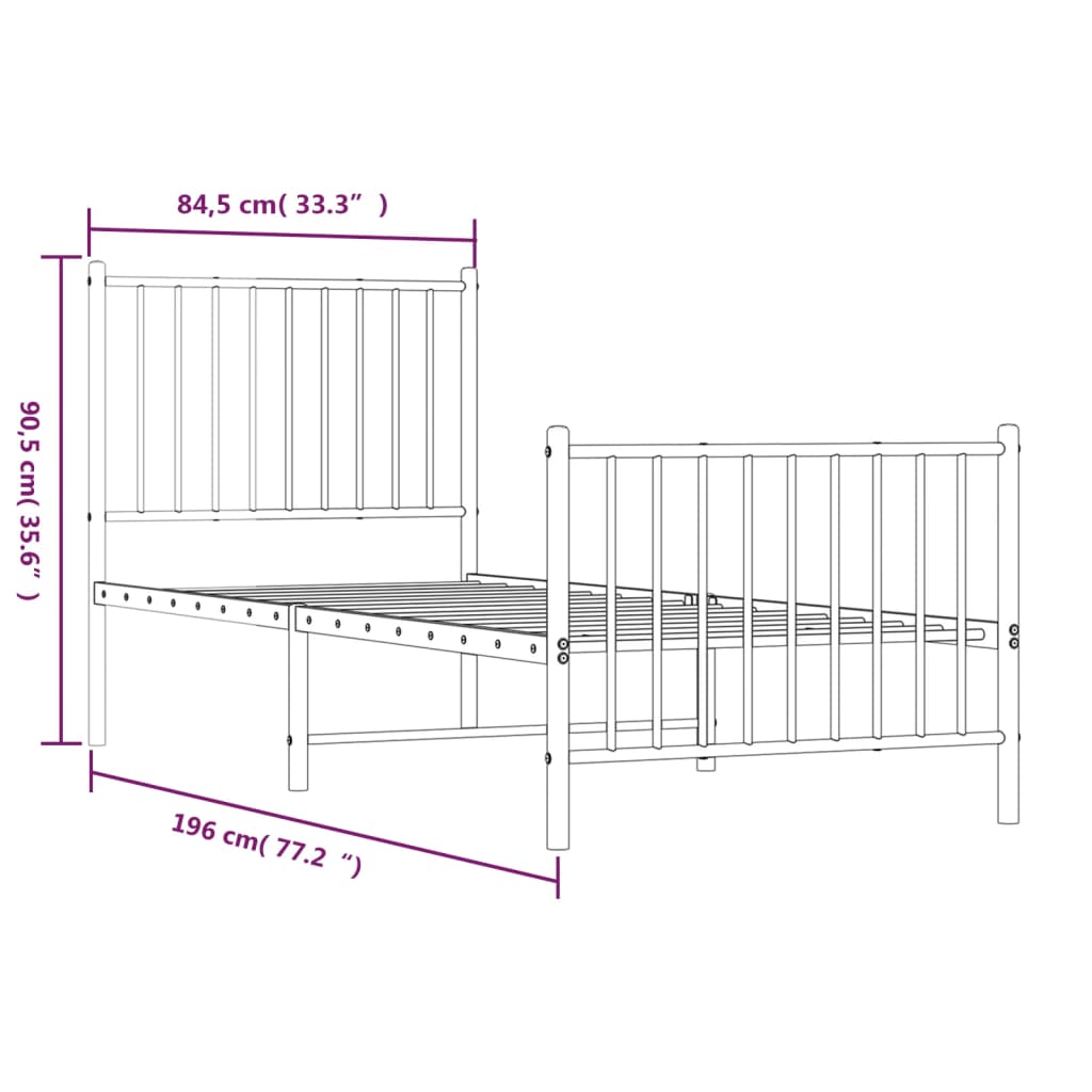Bed frame with head and footboard metal black 80x200 cm