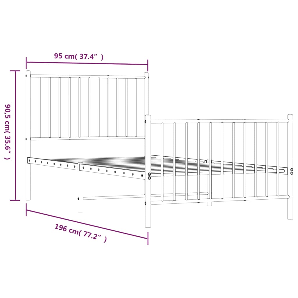 Bed frame with head and footboard metal black 90x190 cm