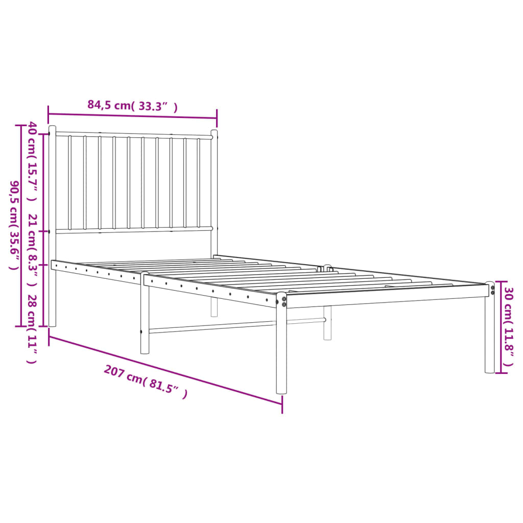 Bed frame with headboard metal white 80x200 cm