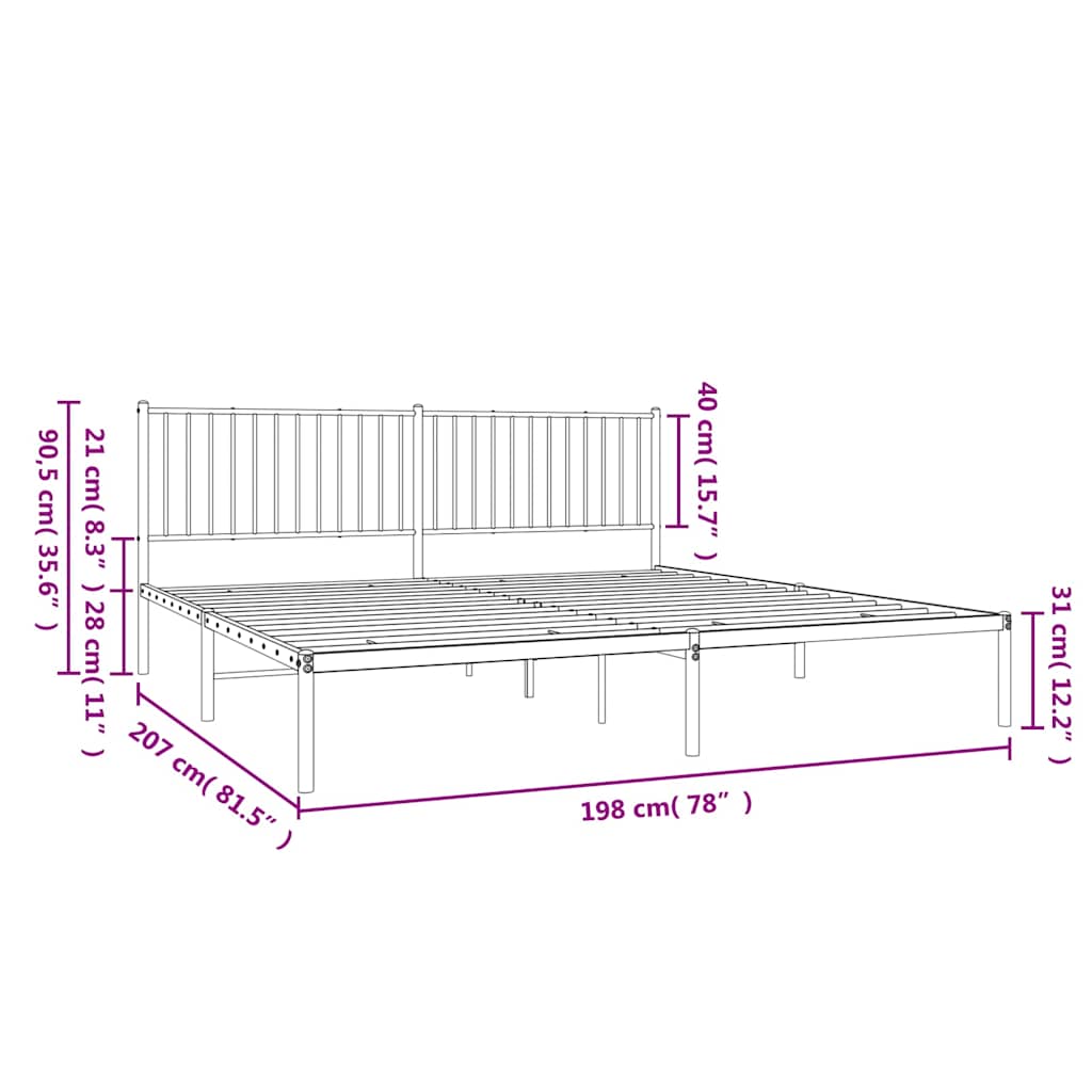 Bed frame with headboard metal white 193x203 cm