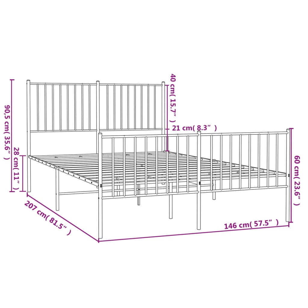 Bed frame with head and footboard metal white 140x200 cm