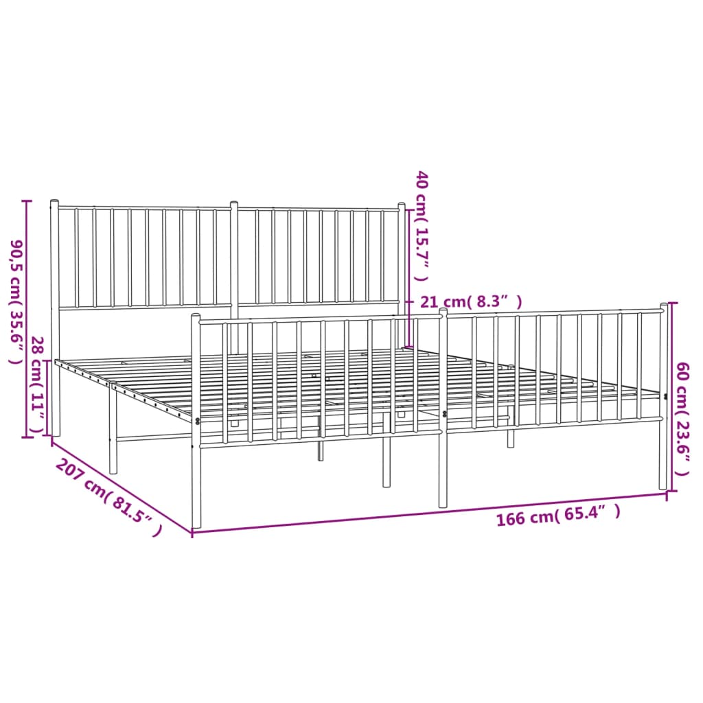 Bed frame with head and footboard metal white 160x200 cm