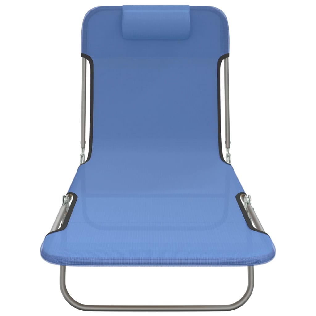Chaises longues pliantes, lot de 2, en textilène bleu et acier